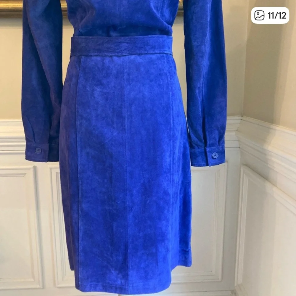 VINTAGE SPIEGEL Blue Purple Real Genuine Suede Leather OTK Shirt Dress - Picture 7 of 7